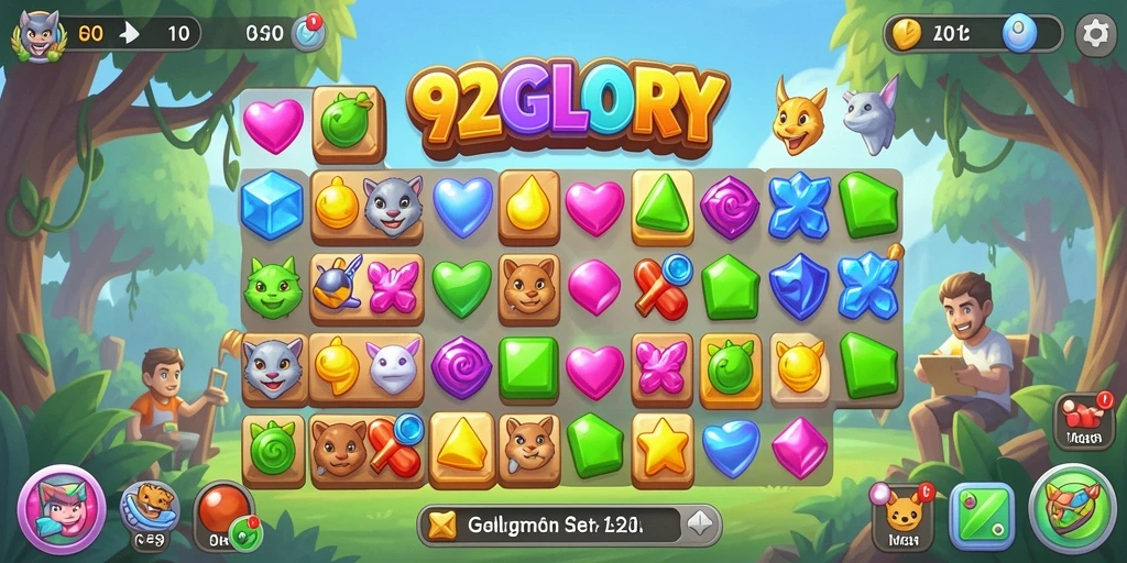 Gameplay Match-3 seru dengan grafis mengesankan di 92GLORY.