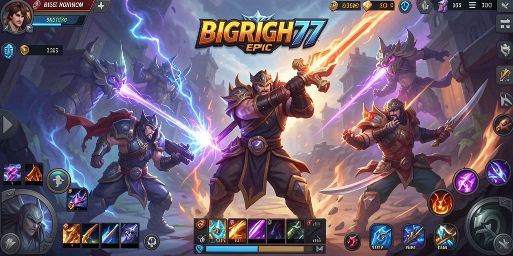 Tangkapan layar gameplay <strong>BIGRICH77</strong> menampilkan aksi pertarungan tim yang seru.