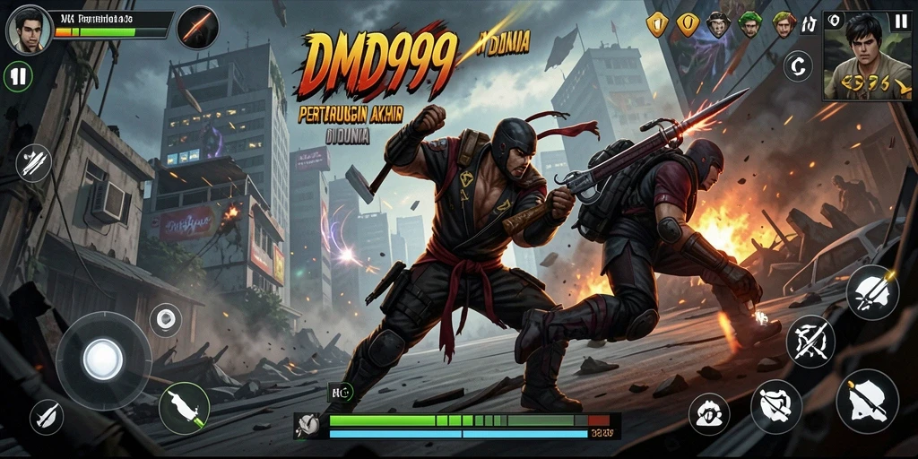 Tampilan gameplay DMD999 yang mendebarkan dengan aksi pertempuran luar biasa.