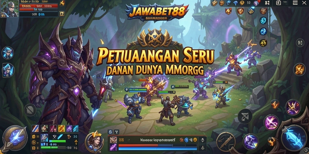 Screenshot gameplay JAWABET88 menampilkan pertempuran epik dalam dunia MMORPG.