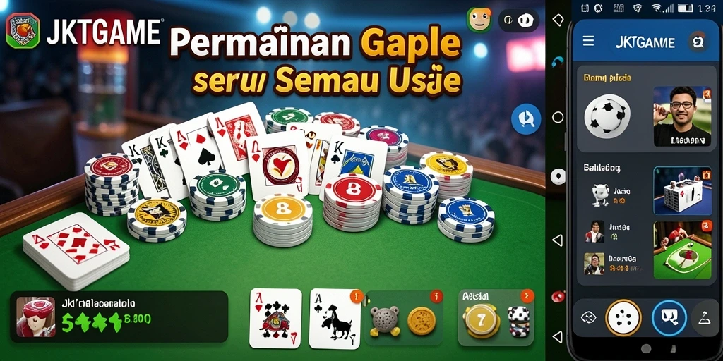 Screenshot gameplay JKTGAME menunjukkan suasana seru permainan Gaple.