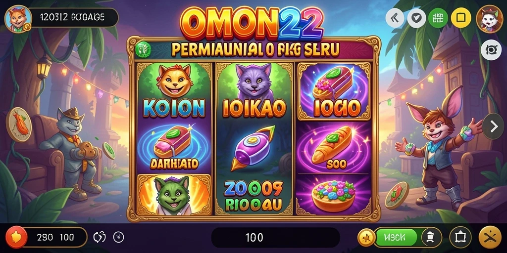 Screenshot gameplay OMON22 memperlihatkan suasana permainan slot yang mendebarkan.