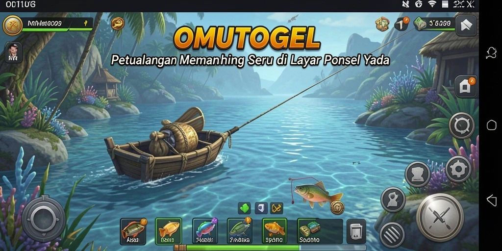Tampilan gameplay OMUTOGEL yang menarik saat menangkap ikan.
