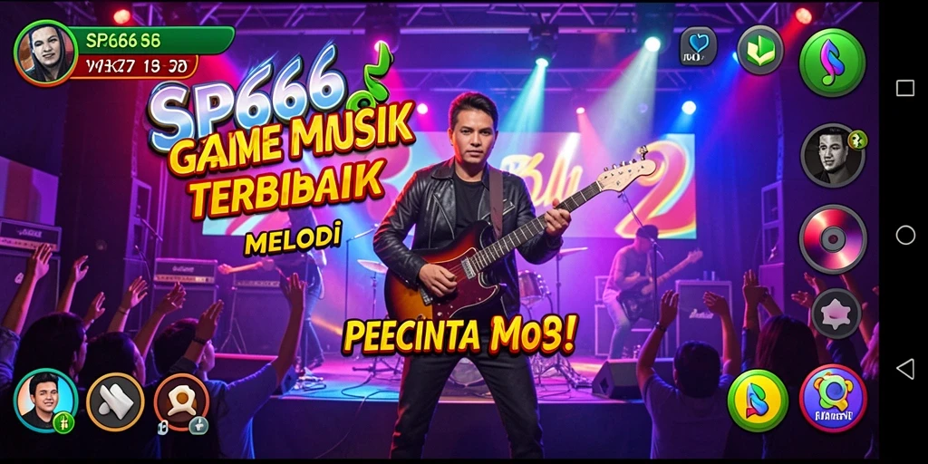 Screenshot SP666 menampilkan gameplay musik yang penuh energi.